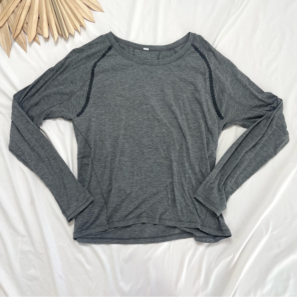 Lululemon Athletica Stop Drop and Squat Grey Open Back Long Sleeve Shirt Size 6